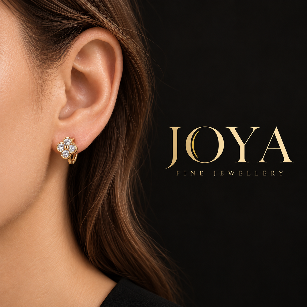 Boucles d’oreilles trèfle en moissanite plaquées or 14 carats | JOYA
