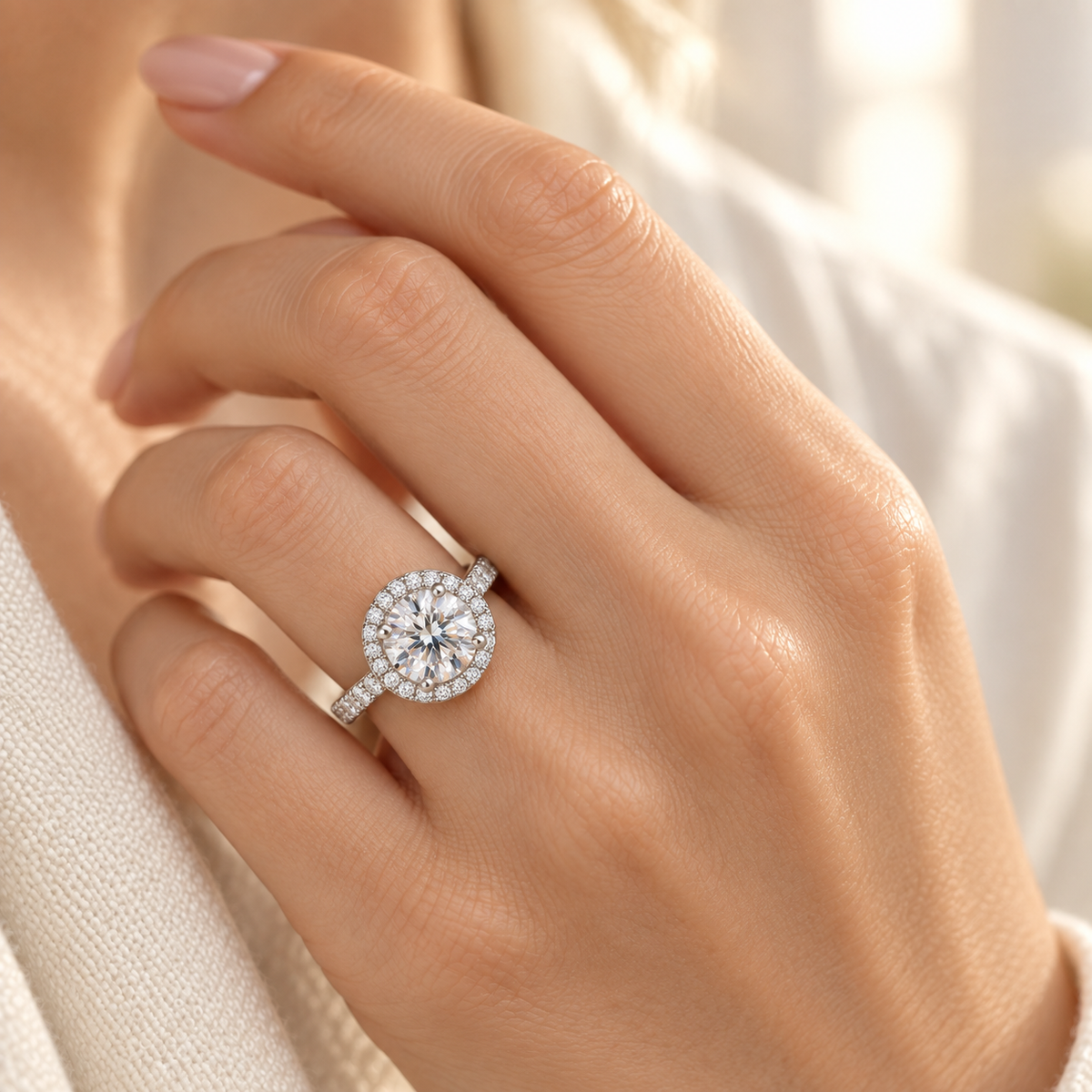 Bague halo ronde en moissanite 2 carats – JOYA.